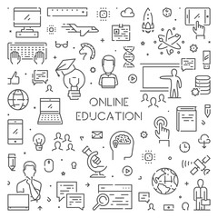 Vector line banner for online education