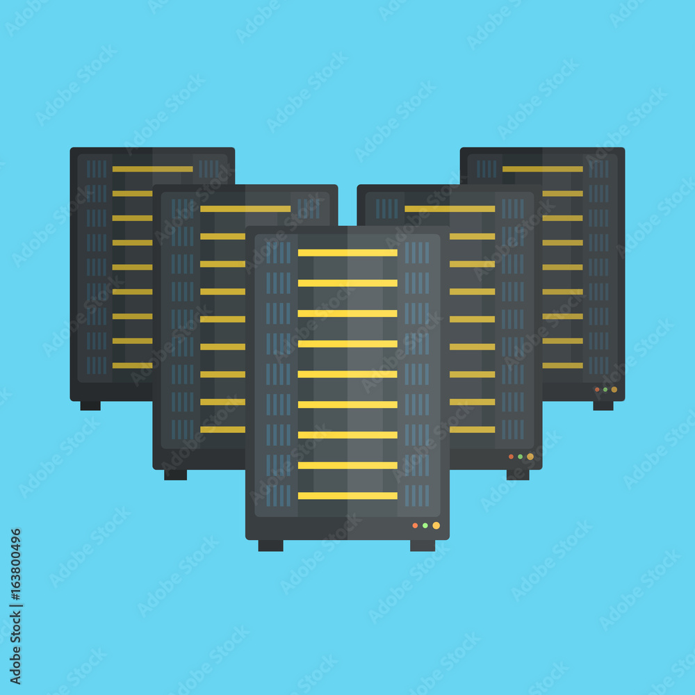 Poster hosting concept with data storage and exchange service flat icons set vector illustration