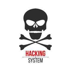 Skull icon on white background. The hacker hacked the system. Cyber crime. Web programming. Icon in a flat style