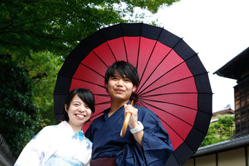 japanese young couple kimono