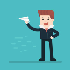 Cartoon, Hand holding a paper airplane., vector eps10