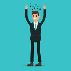 Businessman relax by listening to whistling music. vector
