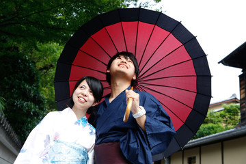 japanese young couple kimono
