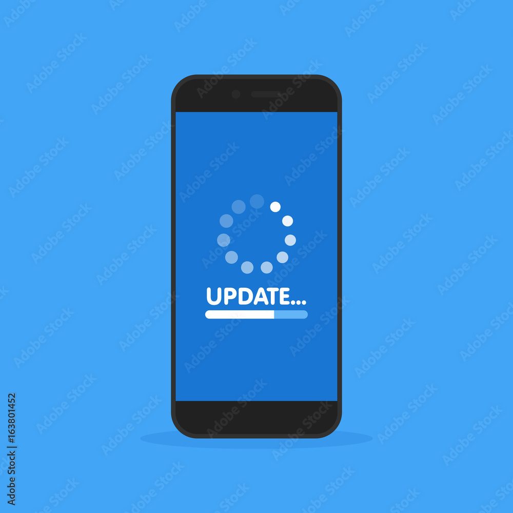 Poster system software update and upgrade concept. loading process in smart phone screen. vector illustrati