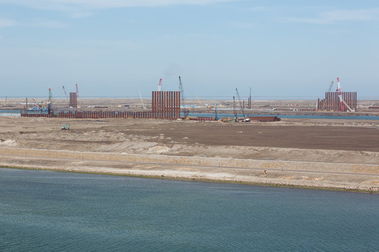 Construction site in the harbor of Port Said on the east bank of the Suez Canal
