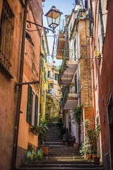Typical italian street in Monterosso, Cinque Terre, Italy