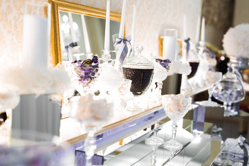 Different kinds of baked sweets on a buffet