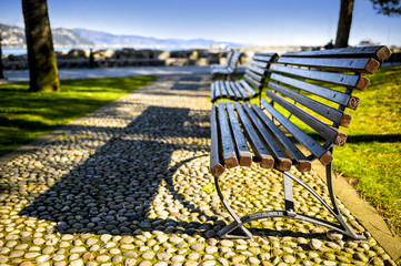 bench on the sea in the autumn park