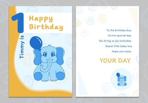 Cartoon Elephant Birthday Card Layout 1