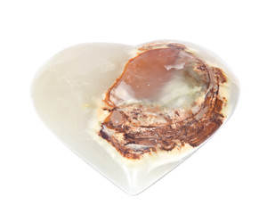 Polished multicolor carved onyx heart isolated on white background