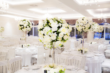 Beautifully decorated in white colours wedding hall
