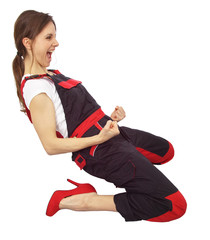 Siegerin in Arbeitslatzhose