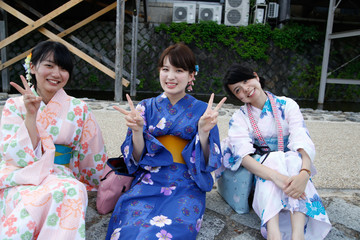 japanese women kimono three people
