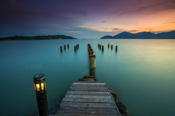 scenery of sunset at marina island,malaysia.soft focus,motion blur due to long exposure