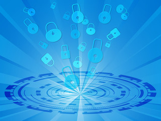 Abstract cyber security concept background. Lock security with blue circle technology background.