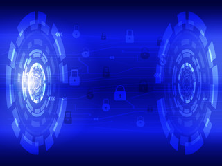 Abstract cyber security concept background. Lock security with blue circle technology background.