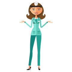 Doctor presenting flat cartoon vector illustration
