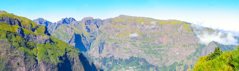 Obraz premium View of mountains on the route Encumeada - Boca De Corrida, Madeira Island, Portugal, Europe.