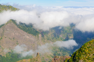 Fototapeta premium View of mountains on the route Encumeada - Boca De Corrida, Madeira Island, Portugal, Europe.