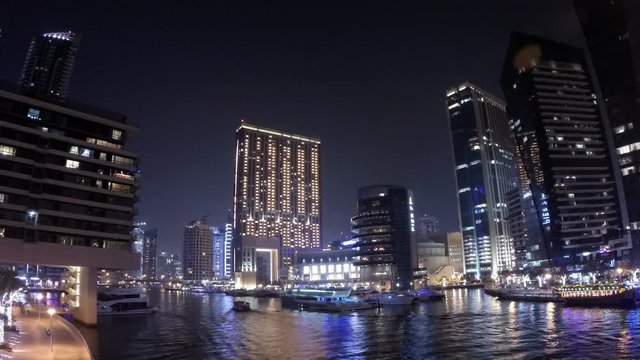 Dubai Marina night timelapse, long exposure with high quality frames