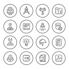 Set round line icons of engineering