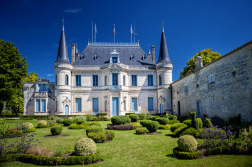 Chateau Palmer - Bordeaux. Margaux. The wine produced here, was classified as one of fourteen Troisièmes Crus in the historic Bordeaux Wine Official Classification of 1855 - obrazy, fototapety, plakaty