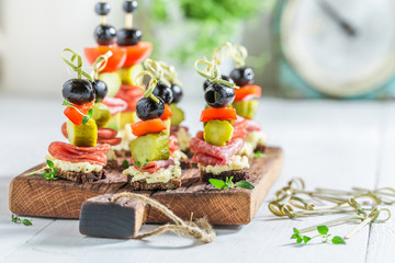 Tasty various appetizer with fresh ingredients for party