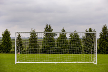 A soccer goal on the grass