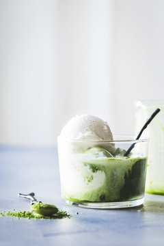 Matcha affogato ice cream dessert