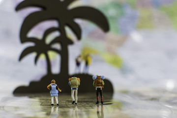 Backpackers go to friend on the island for travel concept.