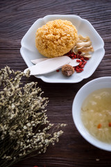 On the desktop, tableware and food