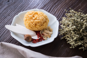 On the desktop, tableware and food