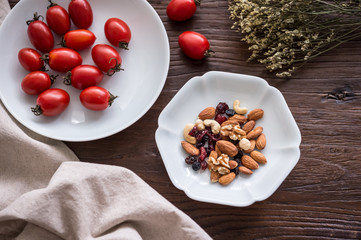 On the desktop, tableware and food