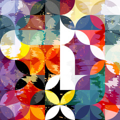 Materiał do szycia abstract geometric background pattern, retro/vintage style, with circles, strokes and splashes
