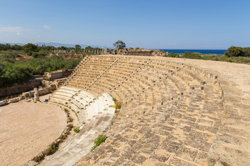 Fototapeta na wymiar Ruins of theater in ancient city of Salamis, Northern Cyprus 