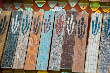 Handmade mezuzah sold at handicraft market. Tel-Aviv. Israel