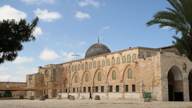 Al-Aqsa Mosque in Jerusalem on the Temple Mount, timelapse.