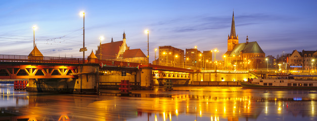 Night panorama of Szczecin - obrazy, fototapety, plakaty
