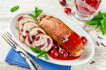 Chicken roll stuffed with cherry