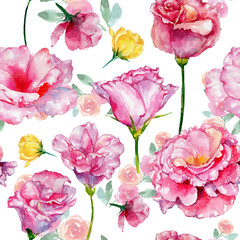 Wildflower roses flower pattern in a watercolor style. Full name of the plant: roses. Aquarelle wild flower for background, texture, wrapper pattern, frame or border.
