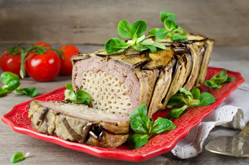 Terrine - casserole of meat, vegetables and pasta.