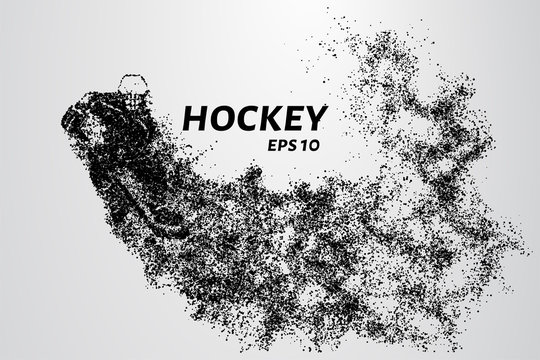 Hockey player of the particles. Silhouette of a hockey player consists of points. Vector illustration