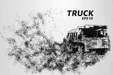 Truck of the particles. The silhouette of a truck consists of circles and points. Vector illustration.