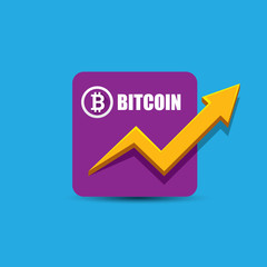 vector bitcoin growth graph on blue background.