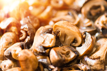 Roasted mushrooms closeup, background