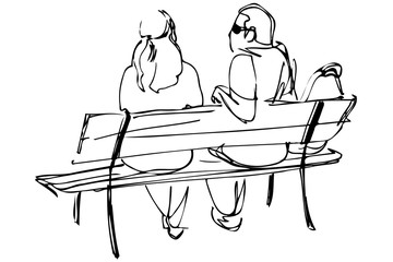 sketch of a young couple sitting on a bench