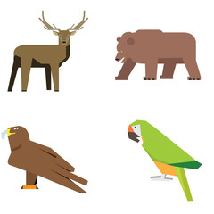 Set of geometric zoo animals, Vector illustration