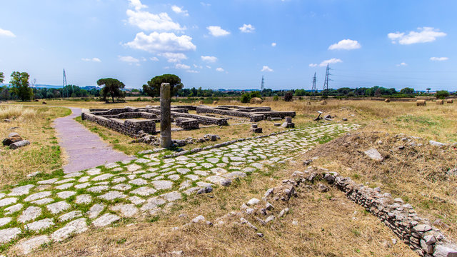 View of the archaeological site of Lucus Feroniae, near Rome, Italy