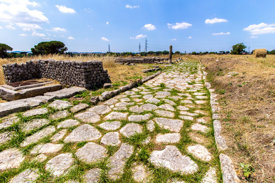 View of the archaeological site of Lucus Feroniae, near Rome, Italy