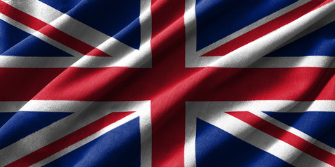 United Kingdom flag painting on high detail of wave cotton fabrics .